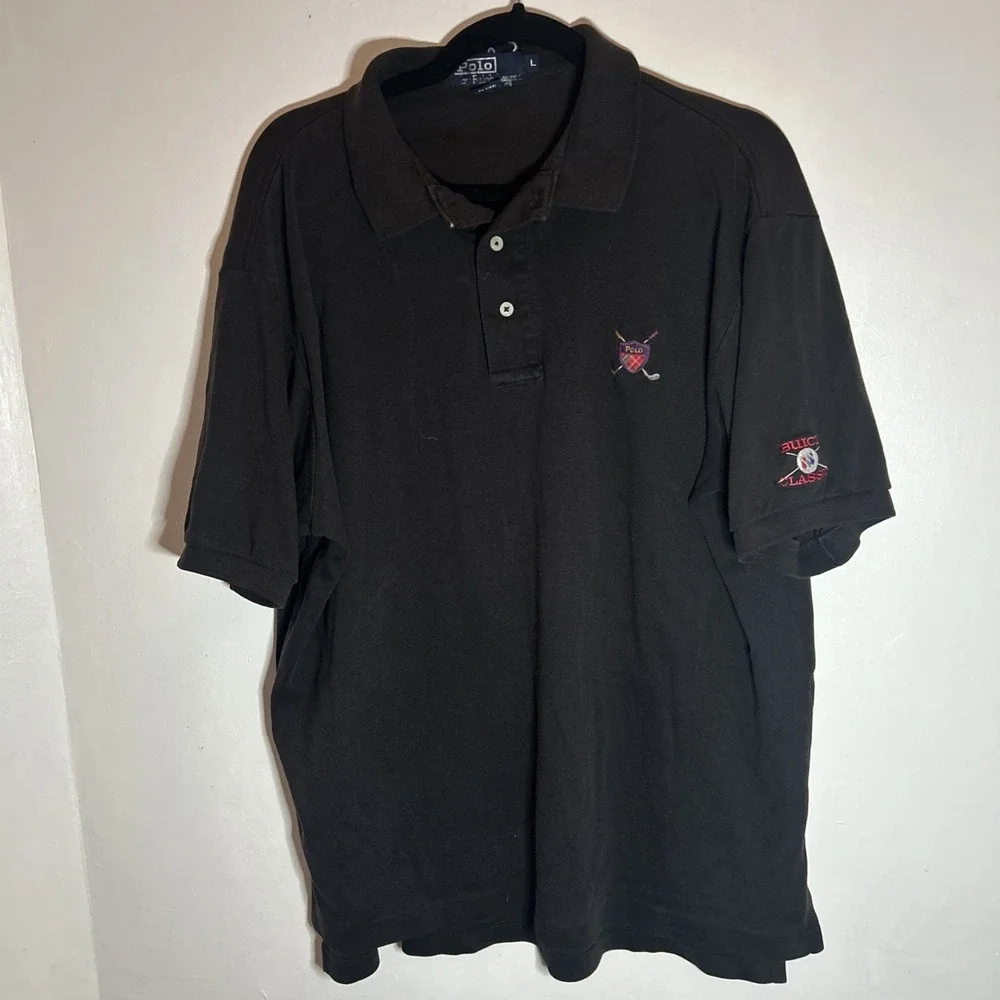 Ralph Lauren Polo Shirt Mens Large Black Solid Pony Short Sleeve Polo‎ Golf